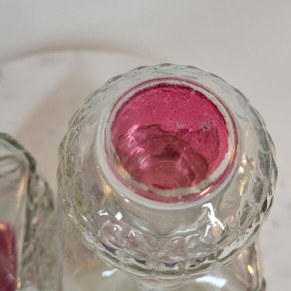 Vintage Decanters Crystal Cranberry Liquor Heavy Cut Glass Whiskey Set of 2 - Picture 11 of 16